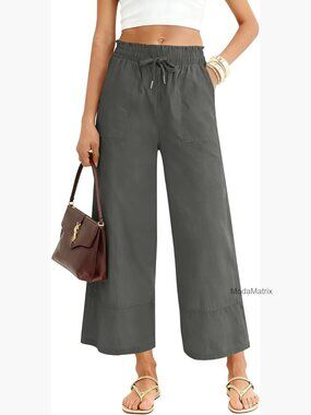 Casual Wide Leg Pants Elastic Waist Drawstring Flowy Palazzo Pants with Pockets